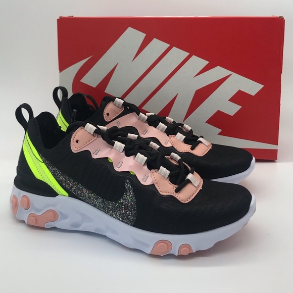 Nike Women's React Element 55 Premium Shoes Black - Picture 1 of 11